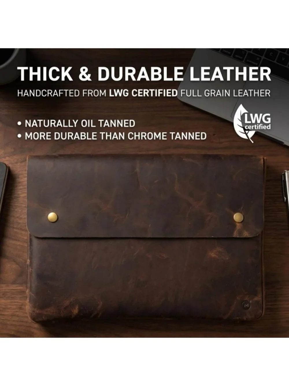 Full-Grain Leather Laptop Folder | Stylish Document Case for Professionals
